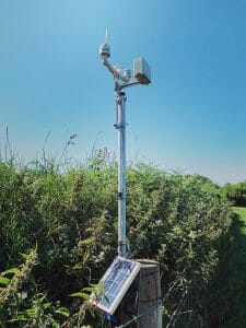 Smart Farm monitoring station for rain, wind, solar radiation, soil moisture and leaf wetness.