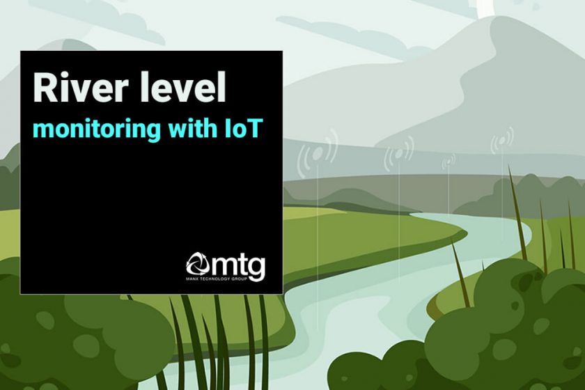 River level monitoring with IoT, set above an image of a river/creek.