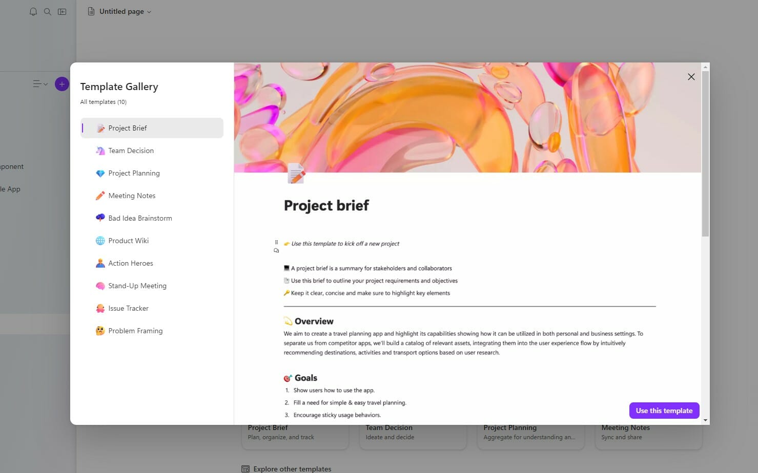 Selection of templates are available with Microsoft Loop