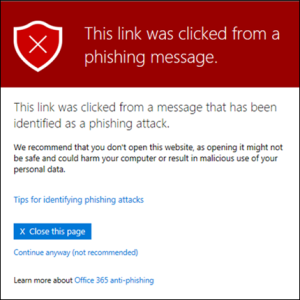Safelinks phishing warning